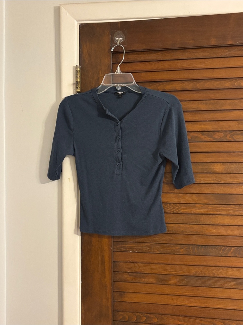 Express Navy Button-Front Ribbed Henley